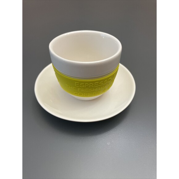 Krystallo By Tov Lev Set Of 6 Espresso Cups & Saucers Built In Silicone Cozy - Picture 2 of 10